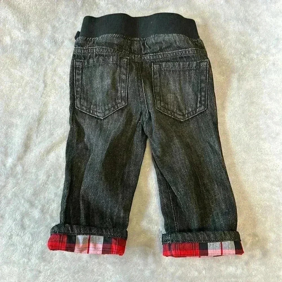 Gymboree - Jeans with plaid hem and ribbed Elastic Waist  - Size 6-12 mo - Picture 3 of 4